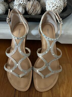 Gianni Bini Beige Jeweled Strappy Sandals